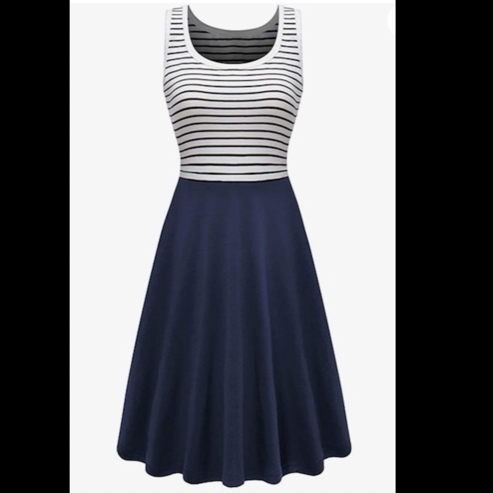 Herou Women Casual Scoop Neck Sleeveless Soft Striped A-Line Dress